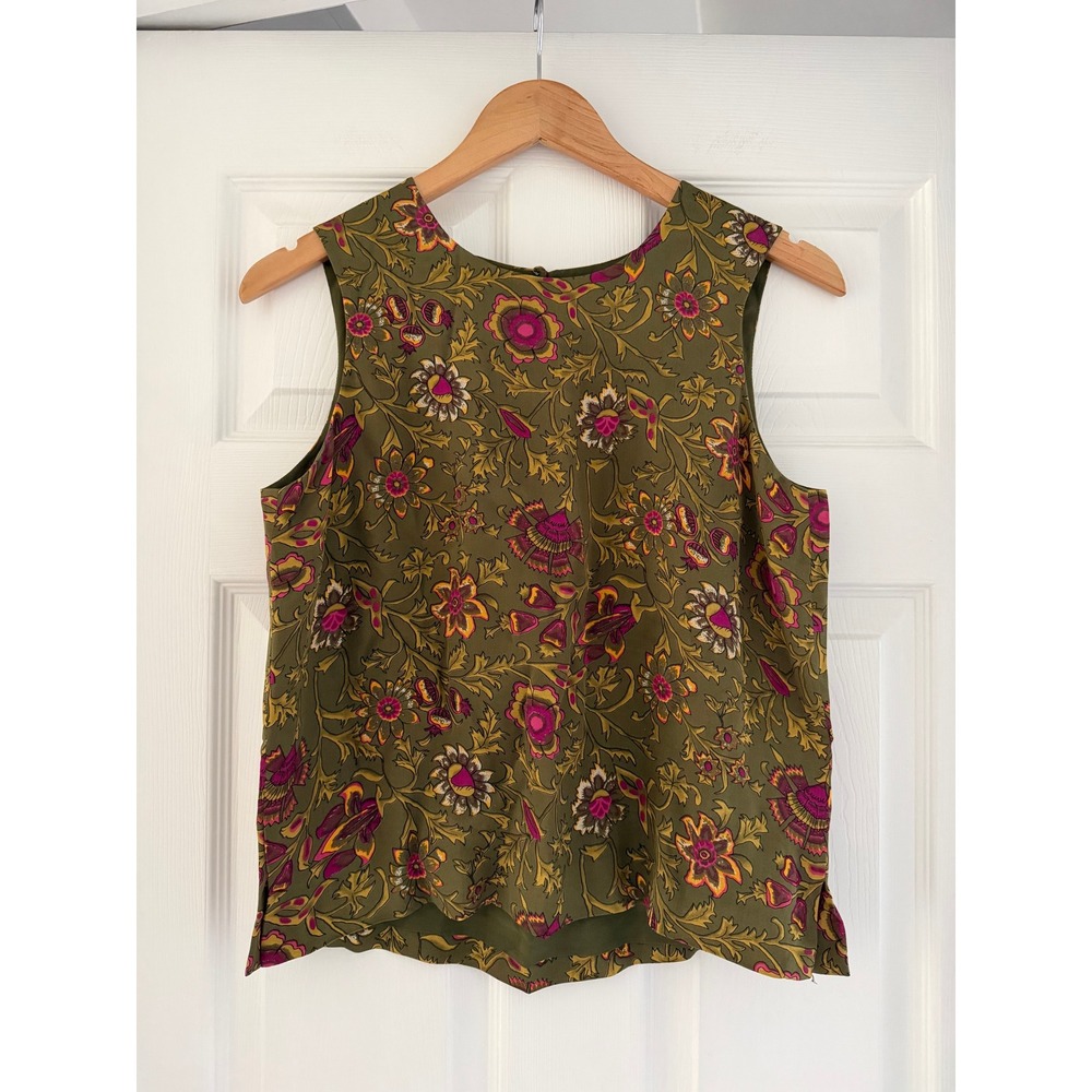 Vintage 90s Madison Studio Silk Floral Green Sleeveless Blouse‎ Butter Mom